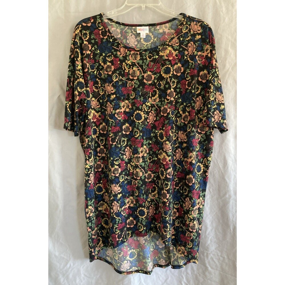 LuLaRoe Womens S Black Floral High-Low Short Sleeve Irma Tunic Top Casual Fall